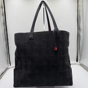 Bally Tote Bag Black Signature Monogram Leather Trim Shoulder Bag